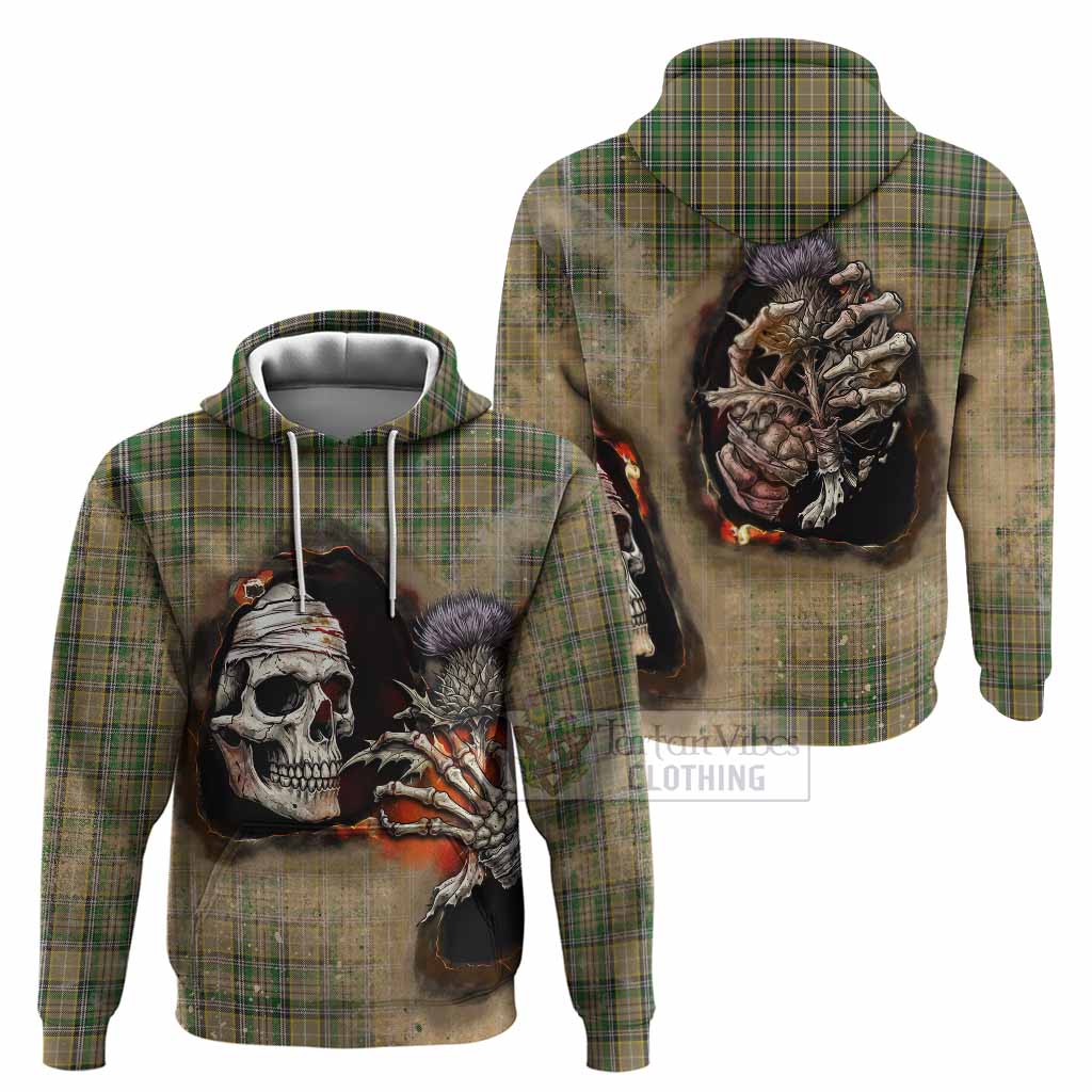 O'Farrell Tartan Hoodie Halloween Skeleton With Thistle Burning Effect - Tartan Vibes Clothing