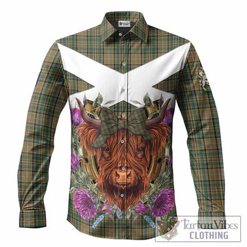 O'Farrell Tartan Long Sleeve Button Shirts Scottish Thistle Heilan Coo
