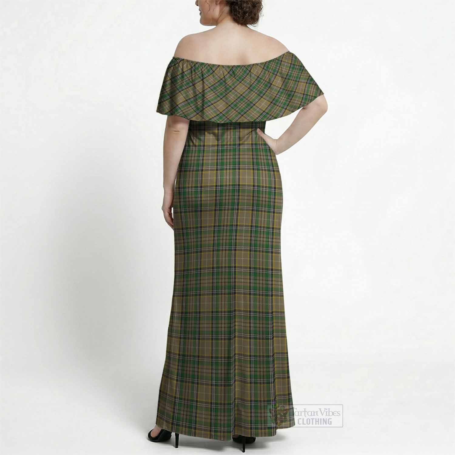 O'Farrell Tartan Off Shoulder Ruffle Maxi Dress - Tartan Vibes Clothing