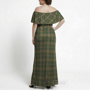 O'Farrell Tartan Off Shoulder Ruffle Maxi Dress