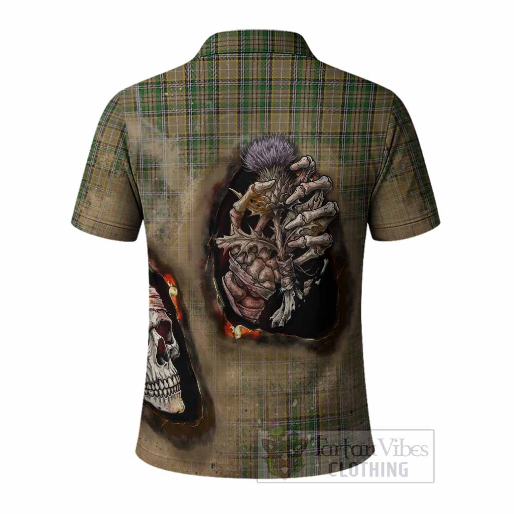 O'Farrell Tartan Polo Shirt Halloween Skeleton With Thistle Burning Effect - Tartan Vibes Clothing