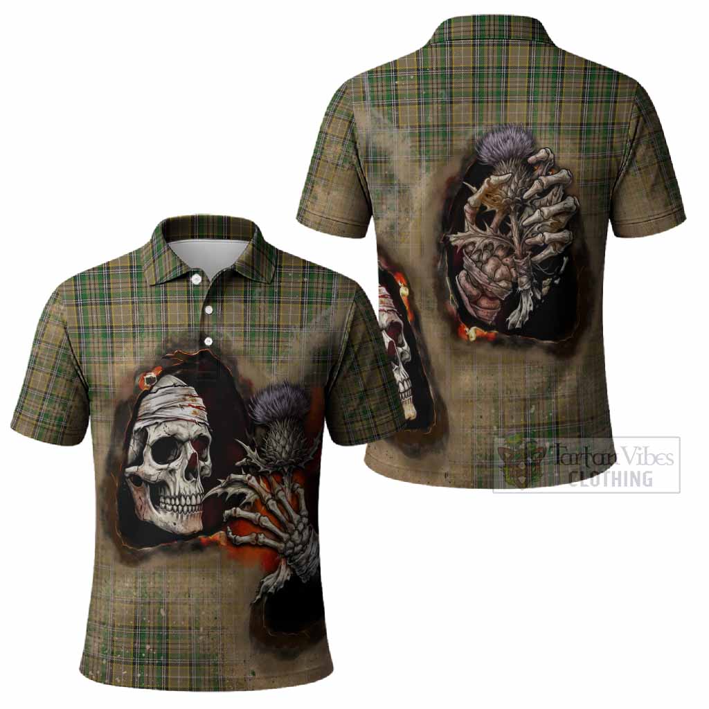 O'Farrell Tartan Polo Shirt Halloween Skeleton With Thistle Burning Effect - Tartan Vibes Clothing
