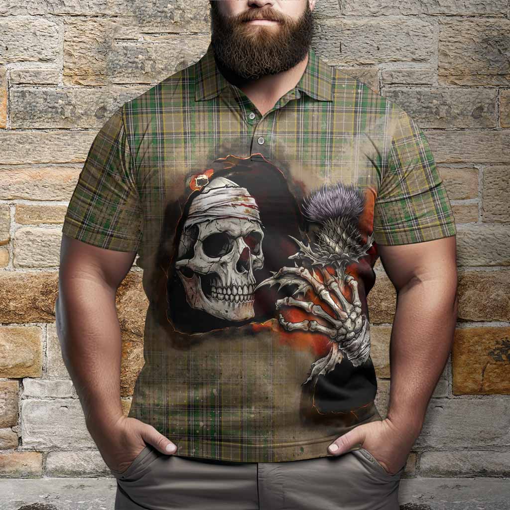 O'Farrell Tartan Polo Shirt Halloween Skeleton With Thistle Burning Effect - Tartan Vibes Clothing