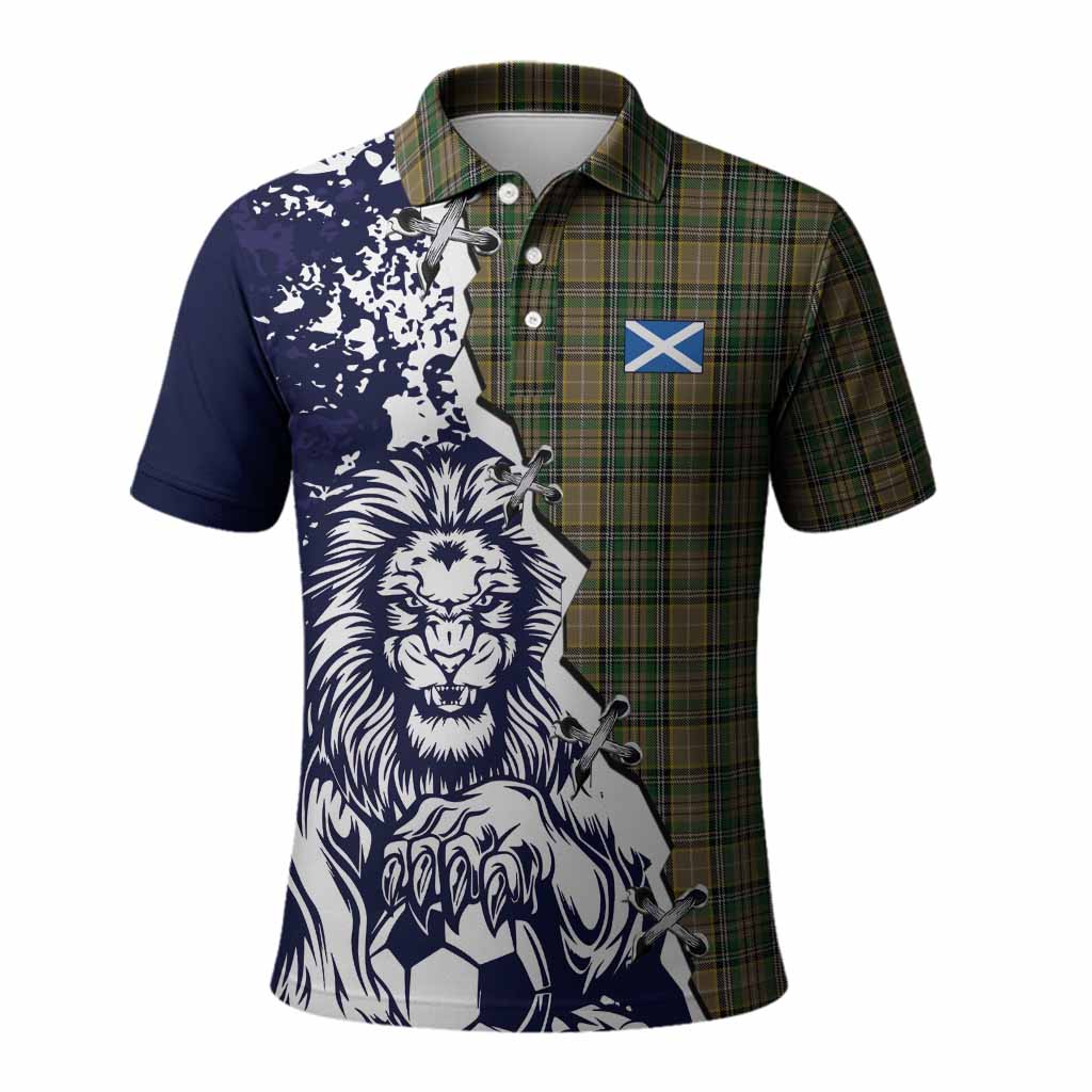 O'Farrell Tartan Scottish Polo Shirt Angry Lion With Soccer Ball Style