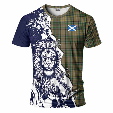 O'Farrell Tartan Scottish T-Shirt Angry Lion With Soccer Ball Style