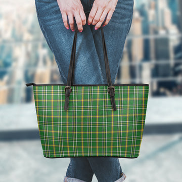 Offaly County Ireland Tartan Leather Tote Bag