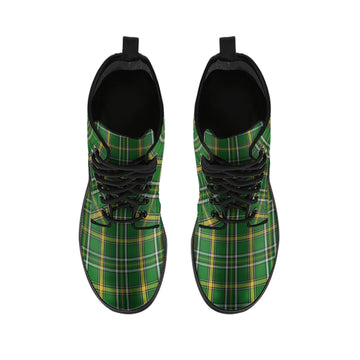 Offaly County Ireland Tartan Leather Boots - Tartan Vibes Clothing