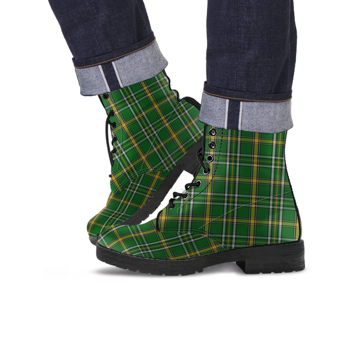 Offaly County Ireland Tartan Leather Boots - Tartan Vibes Clothing