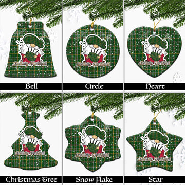 Offaly County Ireland Tartan Christmas Ceramic Ornaments with Scottish Gnome Playing Bagpipes Ceramic - Tartan Vibes Clothing