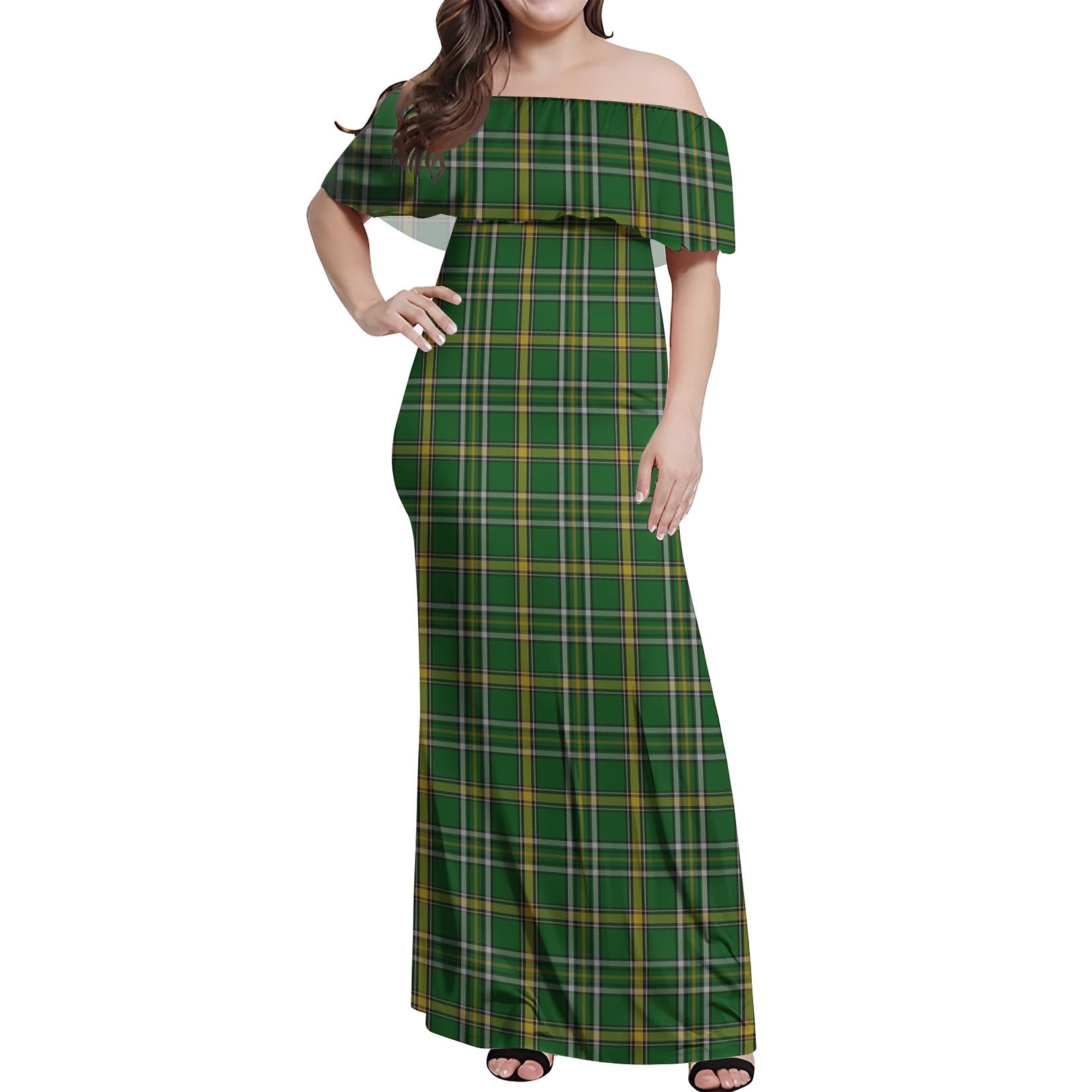 Offaly County Ireland Tartan Off Shoulder Long Dress Women's Dress - Tartan Vibes Clothing