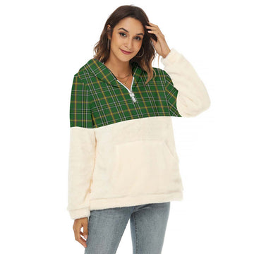 Offaly County Ireland Tartan Half Style Women's Borg Fleece Hoodie with Half Zip Female - Tartan Vibes Clothing