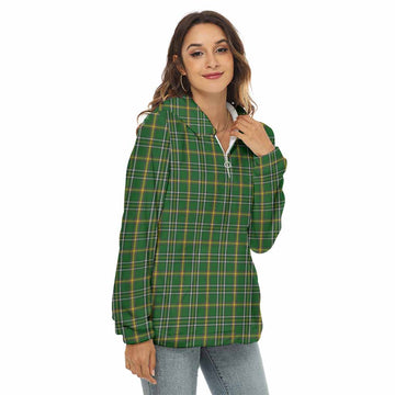 Offaly County Ireland Tartan Women's Borg Fleece Hoodie with Half Zip Female - Tartan Vibes Clothing