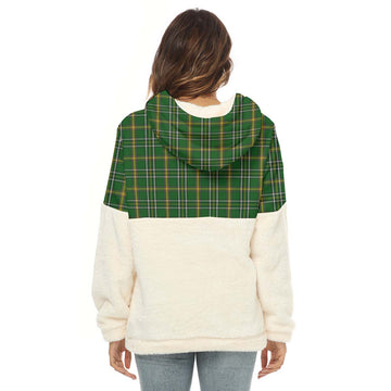 Offaly County Ireland Tartan Half Style Women's Borg Fleece Hoodie with Half Zip - Tartan Vibes Clothing