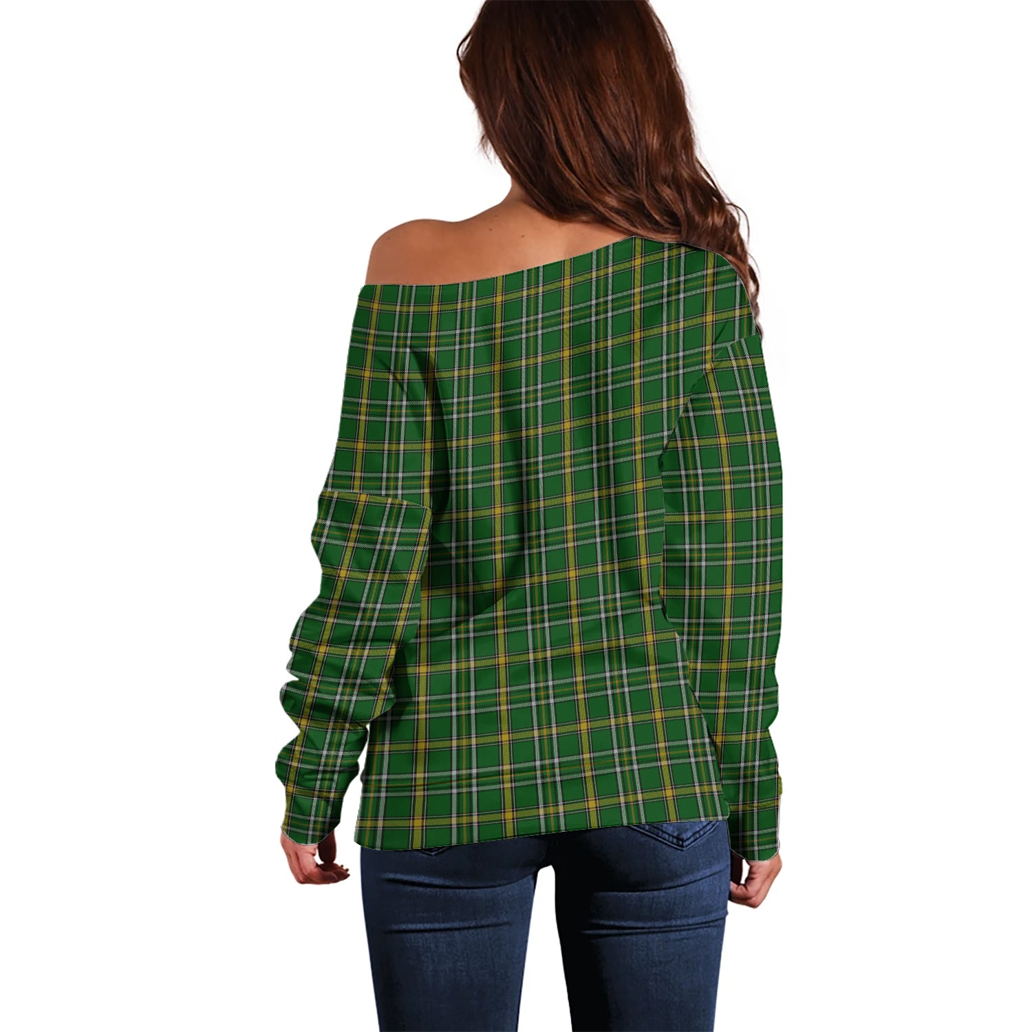Offaly County Ireland Tartan Off Shoulder Women Sweater - Tartan Vibes Clothing