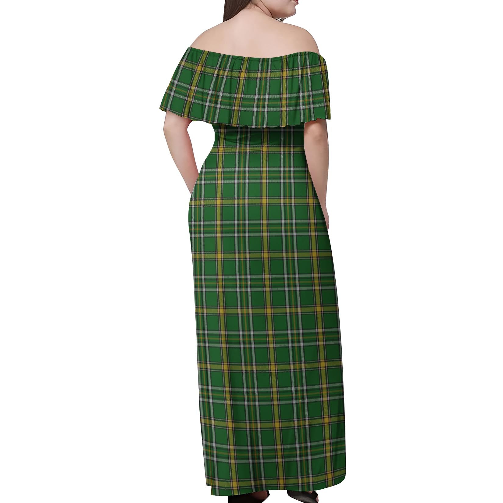 Offaly County Ireland Tartan Off Shoulder Long Dress - Tartanvibesclothing