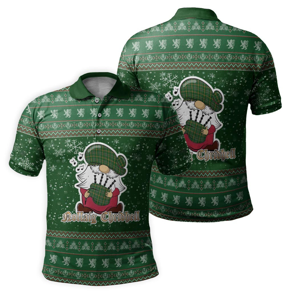 Offaly County Ireland Clan Christmas Family Polo Shirt with Funny Gnome Playing Bagpipes - Tartanvibesclothing