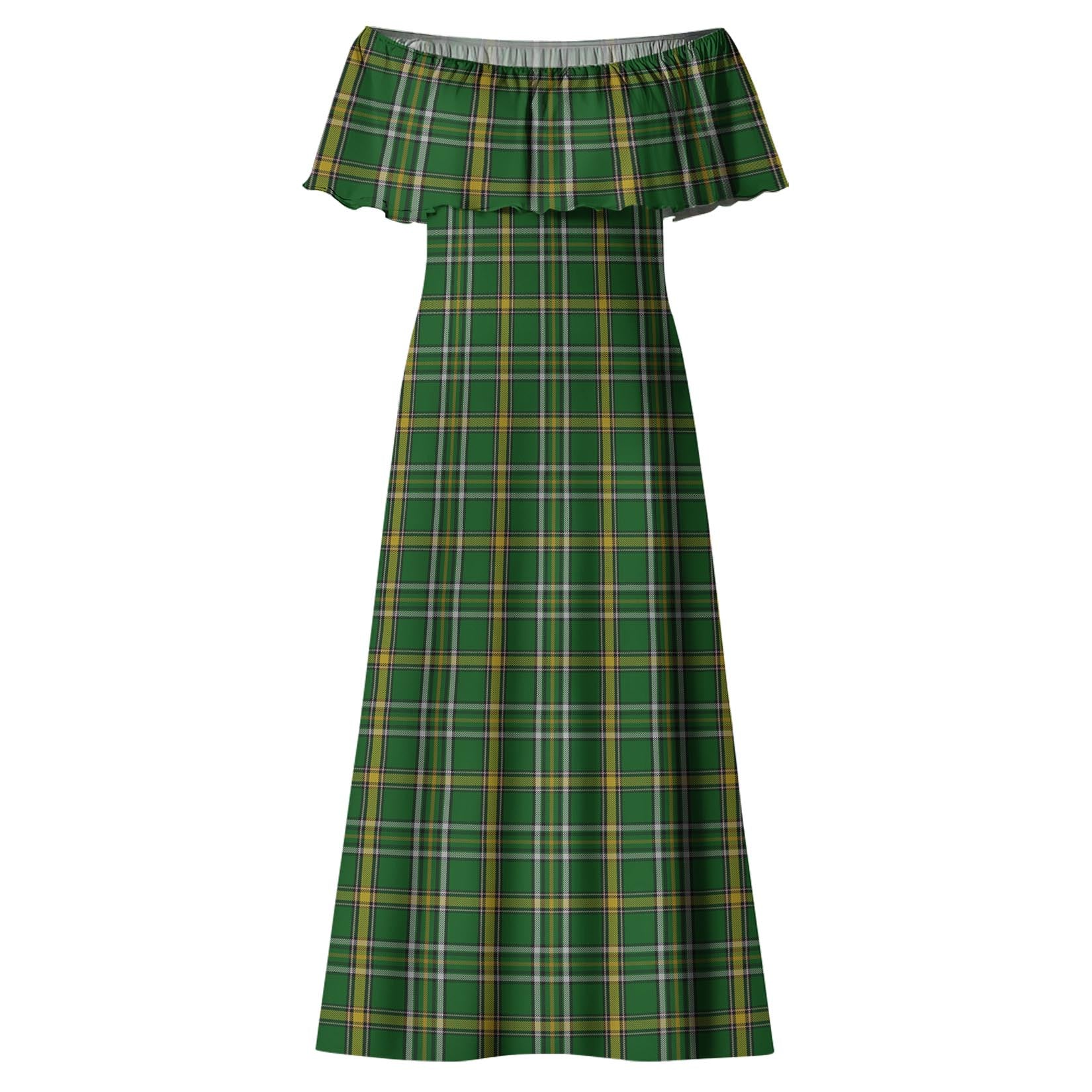 Offaly County Ireland Tartan Off Shoulder Long Dress - Tartanvibesclothing