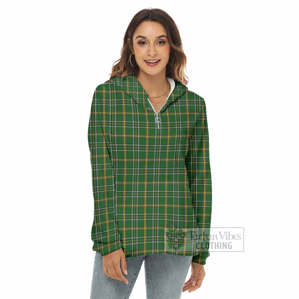 Offaly County Ireland Tartan Women's Borg Fleece Hoodie with Half Zip - Tartan Vibes Clothing
