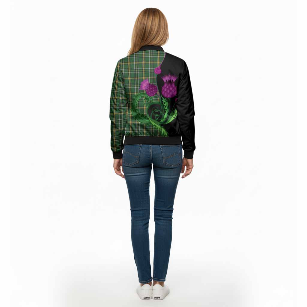 Offaly County Ireland Tartan Bomber Jacket Traditional Scottish Thistle