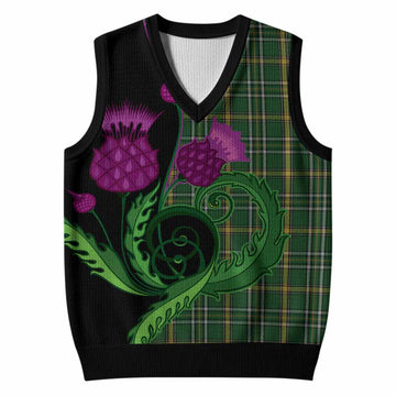 Offaly County Ireland Tartan Knitted V-Neck Vest Traditional Scottish Thistle
