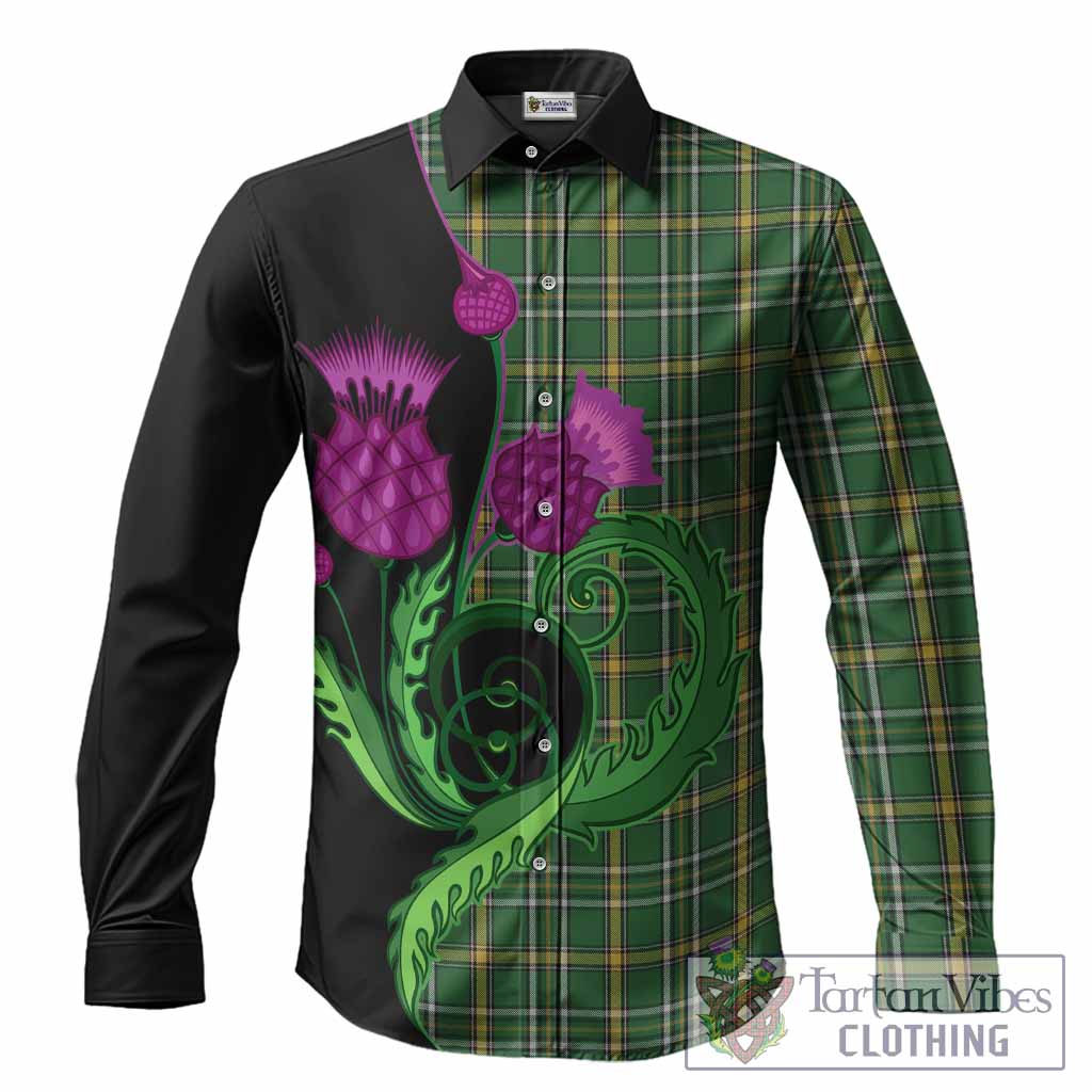 Offaly County Ireland Tartan Long Sleeve Button Shirts Traditional Scottish Thistle