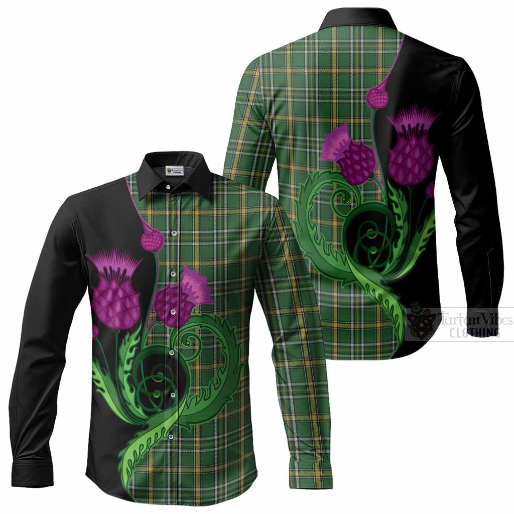 Offaly County Ireland Tartan Long Sleeve Button Shirts Traditional Scottish Thistle