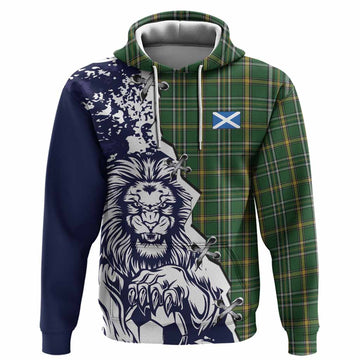 Offaly County Ireland Tartan Scottish Hoodie Angry Lion With Soccer Ball Style