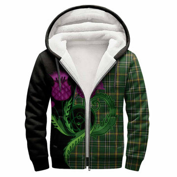 Offaly County Ireland Tartan Sherpa Hoodie Traditional Scottish Thistle