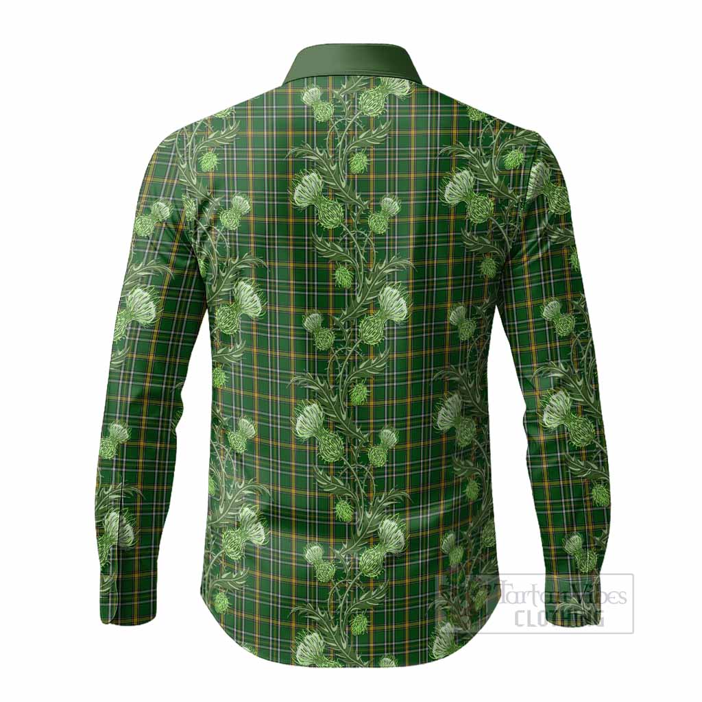 Offaly Tartan Long Sleeve Button Shirts Seamless Scottish Thistle Flowers