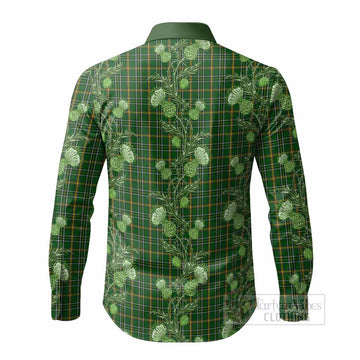 Offaly Tartan Long Sleeve Button Shirts Seamless Scottish Thistle Flowers