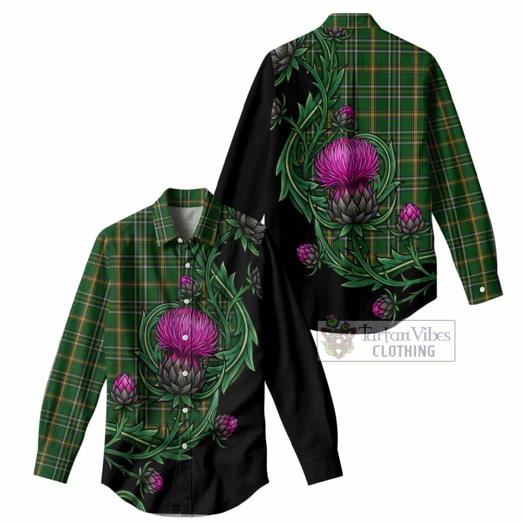 Offaly Tartan Women Casual Shirt Resilient Scottish Thistle