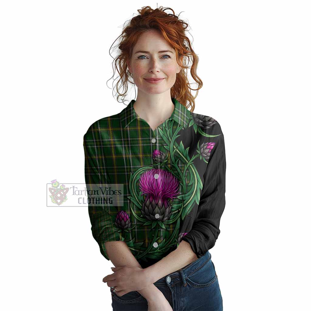 Offaly Tartan Women Casual Shirt Resilient Scottish Thistle