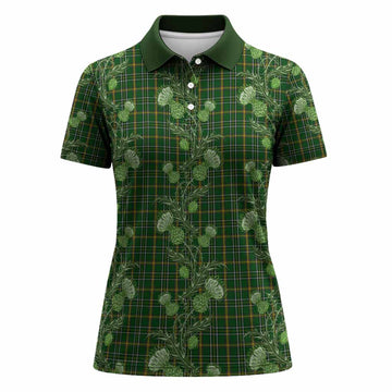 Offaly Tartan Women Polo Shirt Seamless Scottish Thistle Flowers