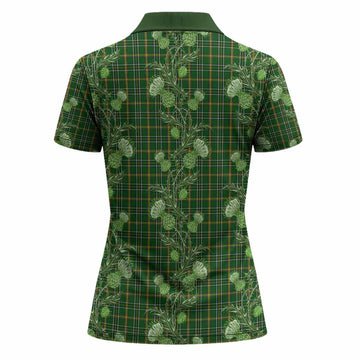 Offaly Tartan Women Polo Shirt Seamless Scottish Thistle Flowers