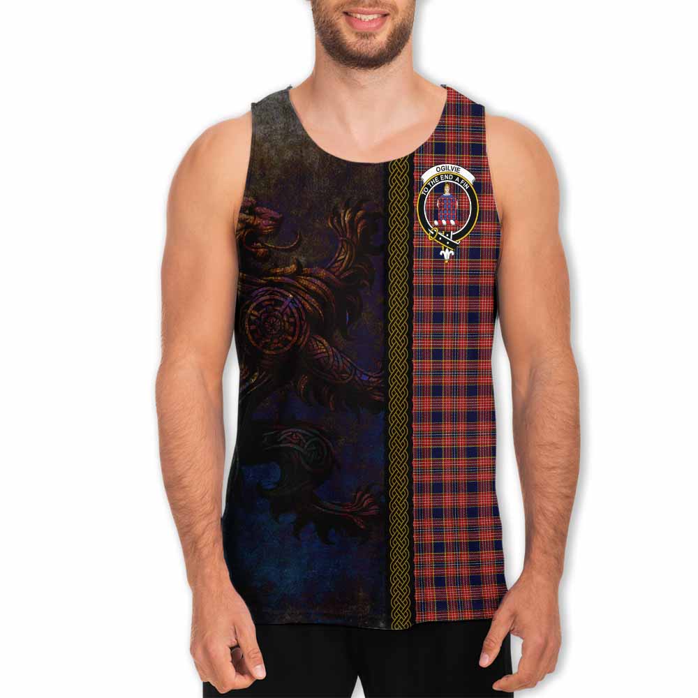 Tartan Vibes Clothing Ogilvie (Ogilvy) Tartan Family Crest Men's Tank Top Alba Gu Brath Be Brave Lion Ancient Style