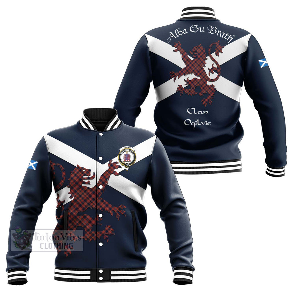 Tartan Vibes Clothing Ogilvie (Ogilvy) Tartan Lion Rampant Baseball Jacket – Proudly Display Your Heritage with Alba Gu Brath and Clan Name