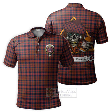 Tartan Vibes Clothing Ogilvie (Ogilvy) Tartan Polo Shirt with Family Crest and Bearded Skull Holding Bottles of Whiskey