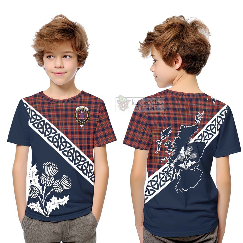 Tartan Vibes Clothing Ogilvie (Ogilvy) Tartan Kid T-Shirt Featuring Thistle and Scotland Map