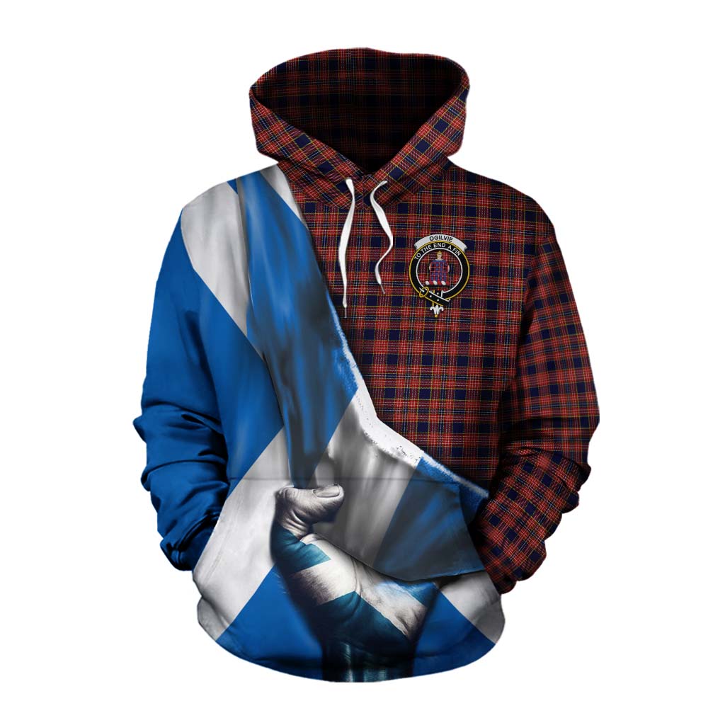 Tartan Vibes Clothing Ogilvie (Ogilvy) Tartan Cotton Hoodie with Family Crest Scotland Patriotic Style