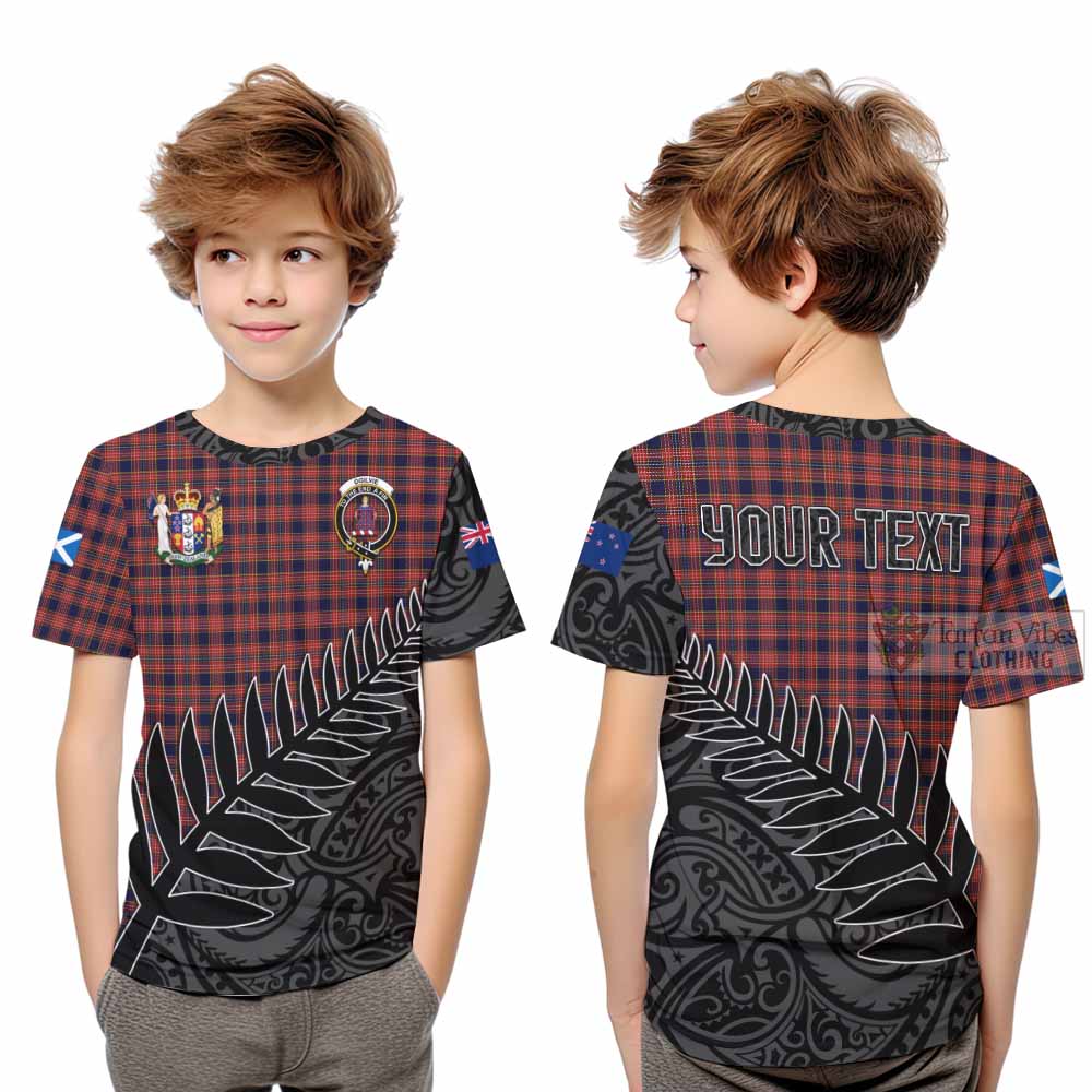Tartan Vibes Clothing Ogilvie (Ogilvy) Crest Tartan Kid T-Shirt with New Zealand Silver Fern Half Style
