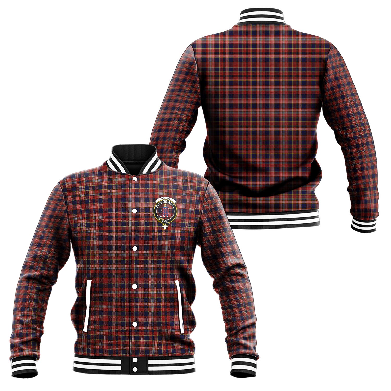 Ogilvie (Ogilvy) Tartan Baseball Jacket with Family Crest Unisex - Tartan Vibes Clothing
