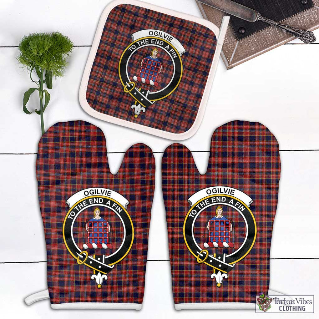 Ogilvie (Ogilvy) Tartan Combo Oven Mitt & Pot-Holder with Family Crest Combo 1 Oven Mitt & 1 Pot-Holder White - Tartan Vibes Clothing