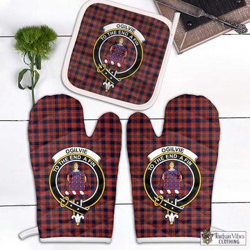 Ogilvie (Ogilvy) Tartan Combo Oven Mitt & Pot-Holder with Family Crest Combo 1 Oven Mitt & 1 Pot-Holder White - Tartan Vibes Clothing