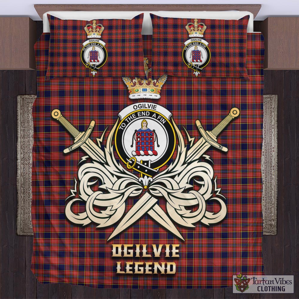 Tartan Vibes Clothing Ogilvie (Ogilvy) Tartan Bedding Set with Clan Crest and the Golden Sword of Courageous Legacy