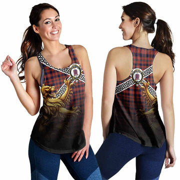 Ogilvie (Ogilvy) Crest Tartan Women's Racerback Tanks with Golden Lion Emblem Celtic Style
