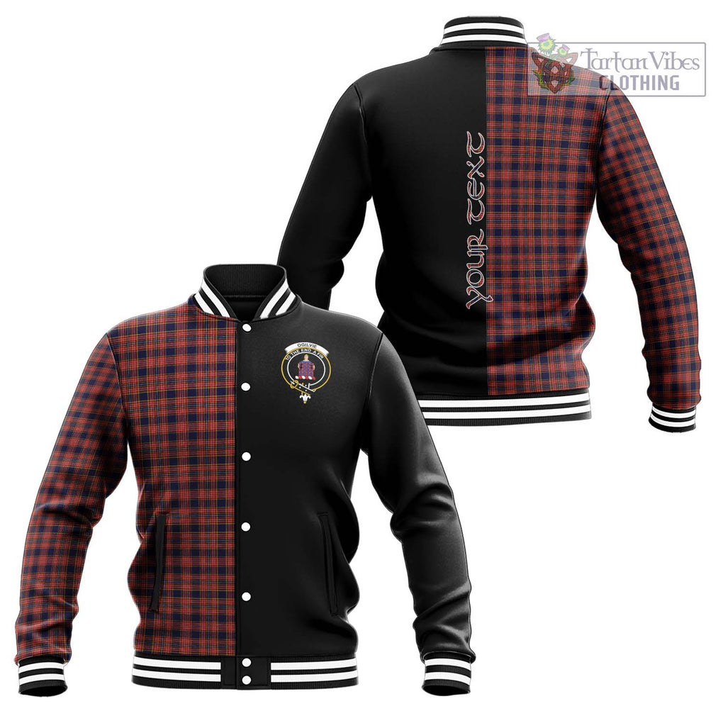 Ogilvie (Ogilvy) Tartan Baseball Jacket with Family Crest and Half Of Me Style Unisex - Tartanvibesclothing Shop