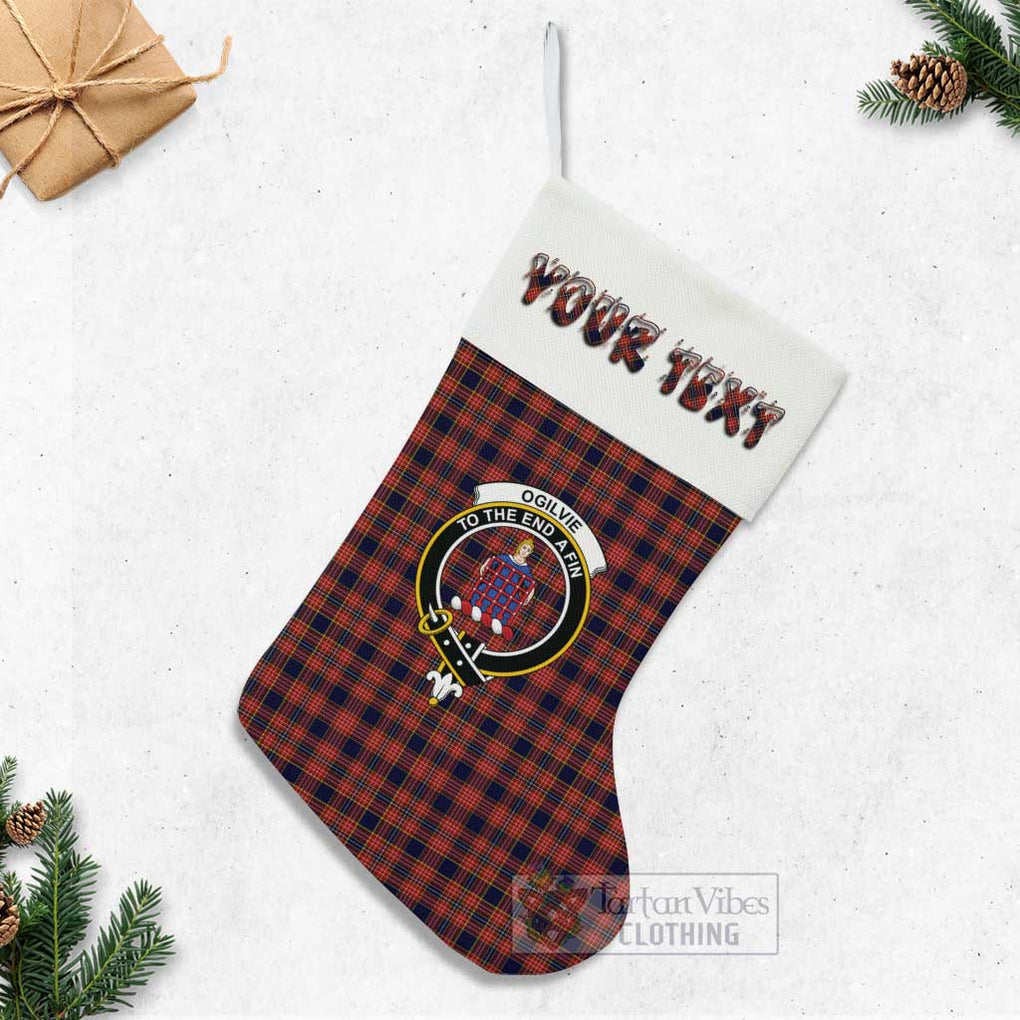 Tartan Vibes Clothing Ogilvie (Ogilvy) Tartan Family Crest Christmas Stocking with Personalized Text