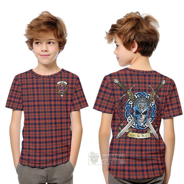 Tartan Vibes Clothing Ogilvie (Ogilvy) Tartan Kid T-Shirt with Family Crest Celtic Skull Style
