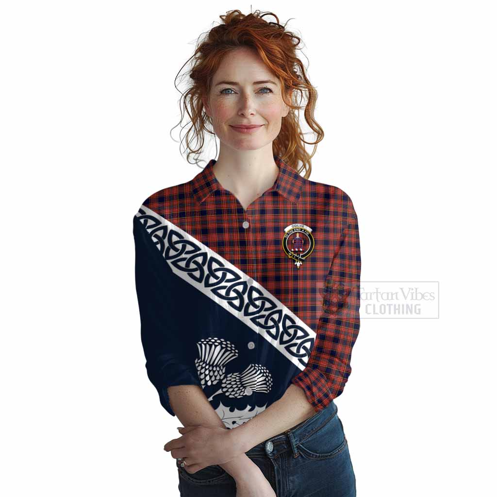 Tartan Vibes Clothing Ogilvie (Ogilvy) Tartan Women's Casual Shirt Featuring Thistle and Scotland Map