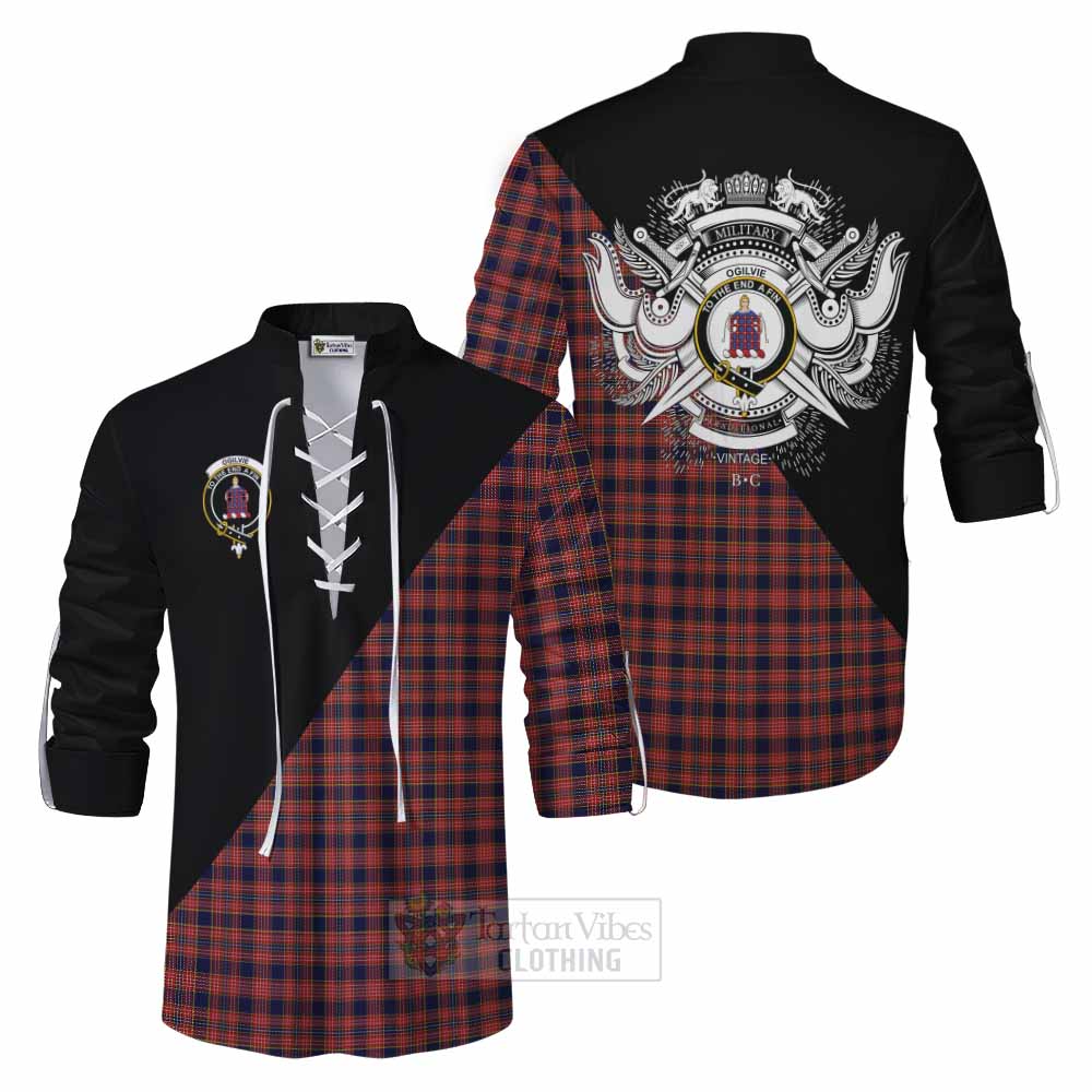 Tartan Vibes Clothing Ogilvie (Ogilvy) Tartan Ghillie Kilt Shirt with Family Crest and Military Logo Style